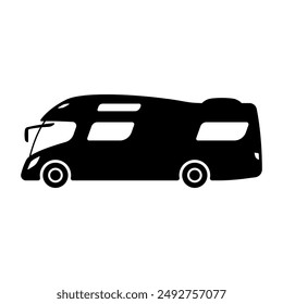 Motorhome icon. Camper. Black silhouette. Side view. Vector simple flat graphic illustration. Isolated object on a white background. Isolate.