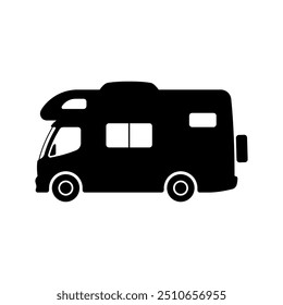 Motorhome icon. Camper. Black silhouette. Side view. Vector simple flat graphic illustration. Isolated object on white background. Isolate.