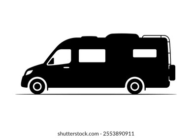 Motorhome icon. Camper. Black silhouette. Side view. Vector simple flat graphic illustration. Isolated object on white background. Isolate.