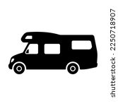 Motorhome icon. Camper, caravan. Black silhouette. Side view. Vector simple flat graphic illustration. Isolated object on a white background. Isolate.