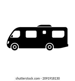 Motorhome icon. Camper, caravan. Black silhouette. Side view. Vector simple flat graphic illustration. The isolated object on a white background. Isolate.