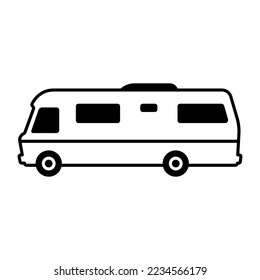 Motorhome icon. Camper, caravan. Black contour linear silhouette. Side view. Editable strokes. Vector simple flat graphic illustration. Isolated object on a white background. Isolate.