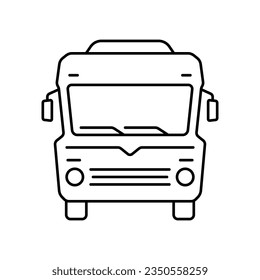 Motorhome icon. Camper, caravan. Black contour linear silhouette. Front view. Editable strokes. Vector simple flat graphic illustration. Isolated object on a white background. Isolate.