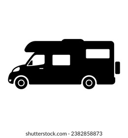 Motorhome icon. Camper, caravan. Black silhouette. Side view. Vector simple flat graphic illustration. Isolated object on a white background. Isolate.