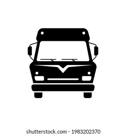 Motorhome Icon. Camper. Family Van. Black Silhouette. Front View. Vector Simple Flat Graphic Illustration. The Isolated Object On A White Background. Isolate.