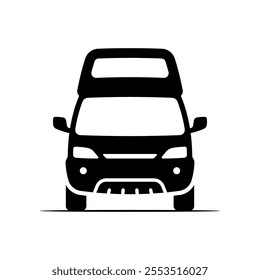 Motorhome icon. Camper, minivan. Black silhouette. Front view. Vector simple flat graphic illustration. Isolated object on white background. Isolate.