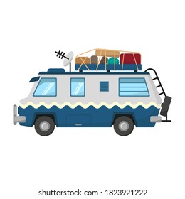 Motorhome icon. A cute family bus for travel. Camper. Colored silhouette. Side view. Vector flat graphic hand drawn illustration. The isolated object on a white background. Isolate.