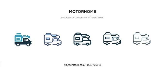 motorhome icon in different style vector illustration. two colored and black motorhome vector icons designed in filled, outline, line and stroke style can be used for web, mobile, ui