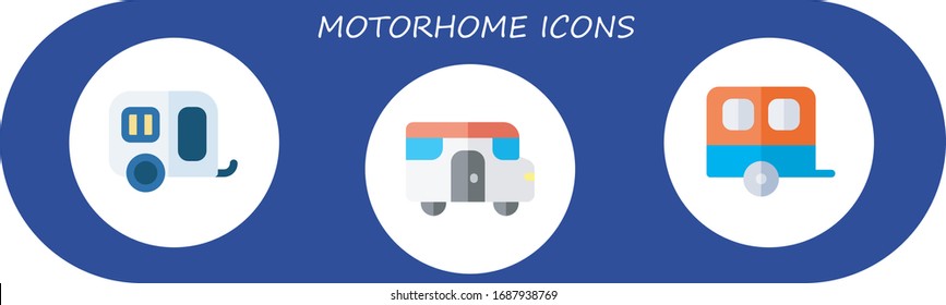 motorhome icon set. 3 flat motorhome icons. Included caravan icons