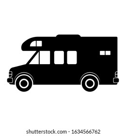 Motorhome icon. Side view. Black silhouette. Vector drawing. Isolated object on a white background. Isolate.