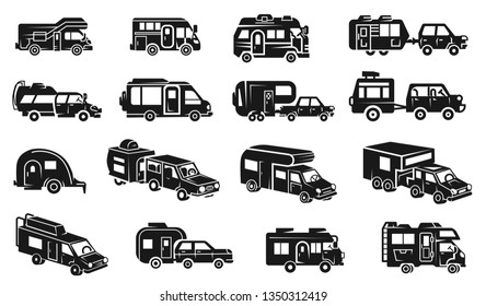 Motorhome icons set. Simple set of motorhome vector icons for web design on white background