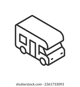 Motorhome isometric style, linear icon. Line with editable stroke