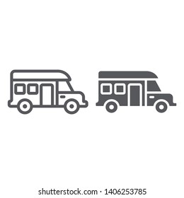 Motorhome line and glyph icon, transportation and auto, trailer sign, vector graphics, a linear pattern on a white background, eps 10.