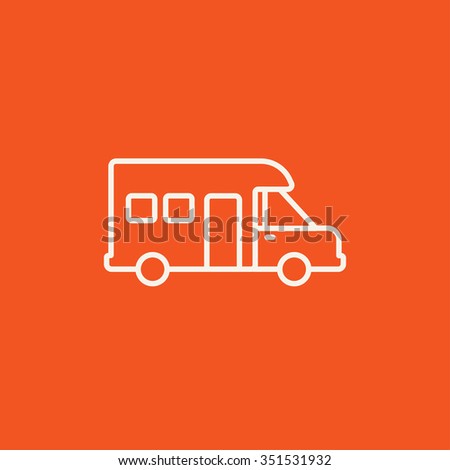 Motorhome line icon for web, mobile and infographics. Vector white icon isolated on red background.