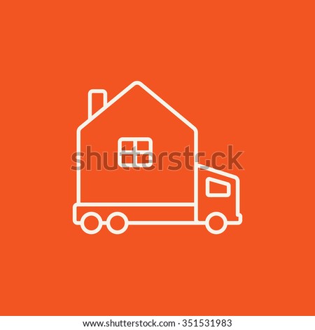 Motorhome line icon for web, mobile and infographics. Vector white icon isolated on red background.