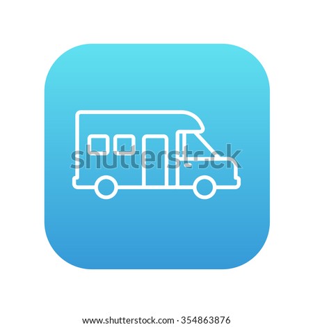 Motorhome line icon for web, mobile and infographics. Vector white icon on the blue gradient square with rounded corners isolated on white background.