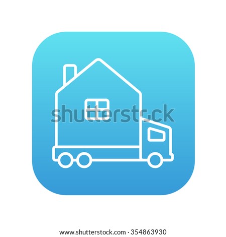Motorhome line icon for web, mobile and infographics. Vector white icon on the blue gradient square with rounded corners isolated on white background.