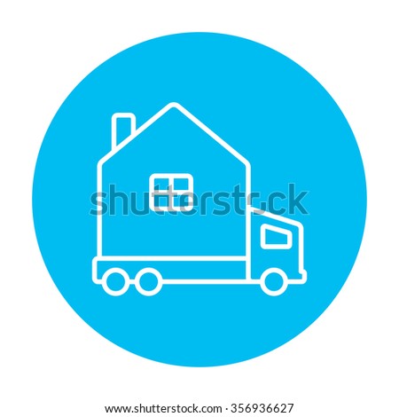 Motorhome line icon for web, mobile and infographics. Vector white icon on the light blue circle isolated on white background.