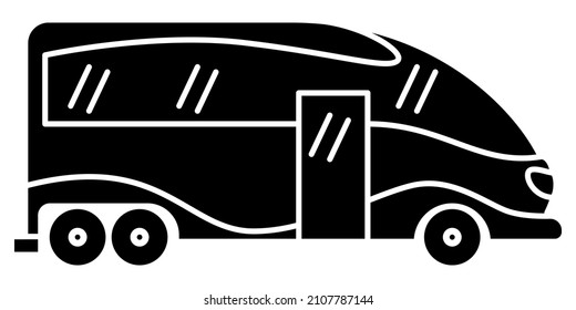 Motorhome, recreational vehicle, camping trailer, family camper. Excursion for tourists, travelers. A bus with big windows. Vector icon, glyph, silhouette, isolated