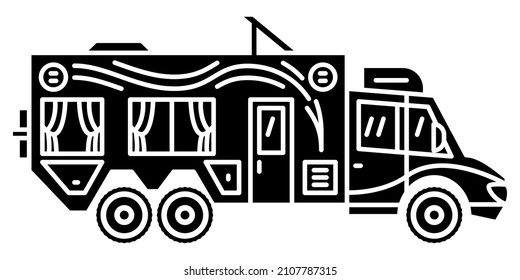 Motorhome, recreational vehicle, camping trailer, family camper. High clearance for extreme travel. Vector icon, glyph, silhouette, isolated