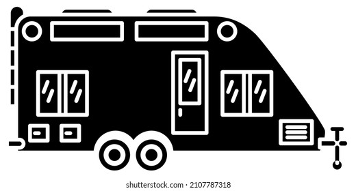 Motorhome, recreational vehicle, camping trailer, family camper. A residential trailer with a sunroof and a ladder at the back. Vector icon, glyph, silhouette, isolated