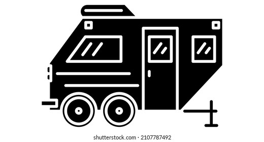 Motorhome, recreational vehicle, camping trailer, family camper. A small-sized trailer with a sunroof. Vector icon, glyph, silhouette, isolated