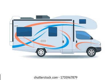 Motorhome Or Recreational Vehicle RV Camper Car. Flat Vector Illustration