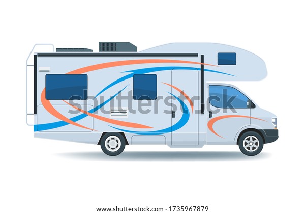 Motorhome or recreational vehicle RV camper\
car. Flat vector\
illustration
