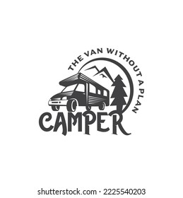 Motorhome or recreational vehicle (RV) campervan logo template for Vacation travel trip or adventure vector design emblem badge