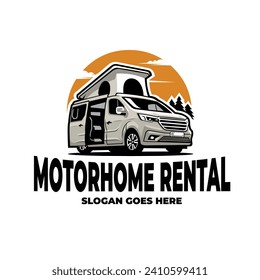 Motorhome Rental Ready Made Logo Vector Illustration. Best for Campervan Caravan RV Related Industry