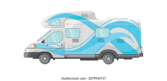 Motorhome side view. Camper car vr caravan, mockup branding vector illustration isolated on white background