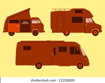 Motorhome Silhouette - Orange illustration of three sizes of RV or motorhome