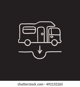 Motorhome and sump vector sketch icon isolated on background. Hand drawn Motorhome and sump icon. Motorhome and sump sketch icon for infographic, website or app.