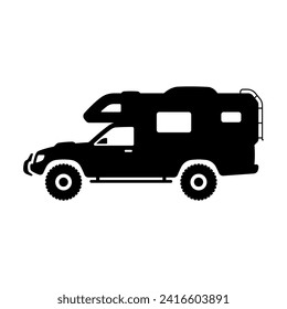 Motorhome SUV icon. Camper. Black silhouette. Side view. Vector simple flat graphic illustration. Isolated object on a white background. Isolate.