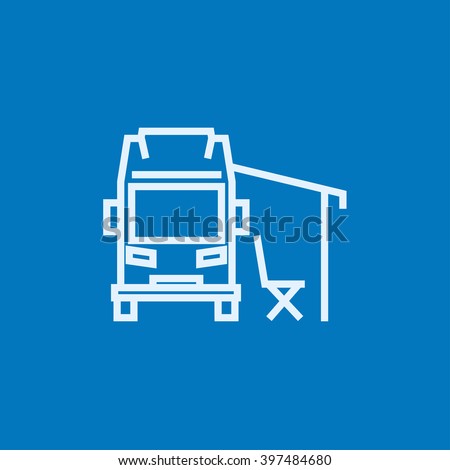 Motorhome with tent line icon.