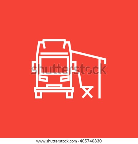 Motorhome with tent line icon.