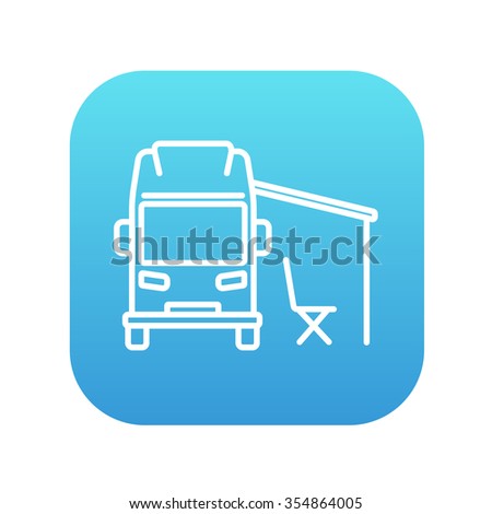 Motorhome with tent line icon for web, mobile and infographics. Vector white icon on the blue gradient square with rounded corners isolated on white background.