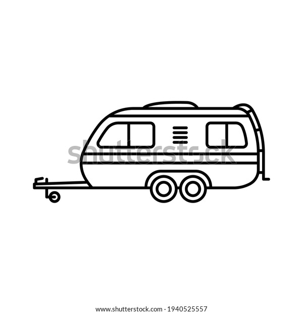 Motorhome trailer icon. Black\
contour linear silhouette. Side view. Vector simple flat graphic\
illustration. The isolated object on a white background.\
Isolate.