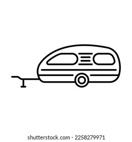 Motorhome trailer icon. Camper, caravan. Black contour linear silhouette. Side view. Editable strokes. Vector simple flat graphic illustration. Isolated object on a white background. Isolate.