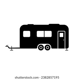 Motorhome trailer icon. Camper, caravan. Black silhouette. Side view. Vector simple flat graphic illustration. Isolated object on a white background. Isolate.