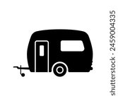 Motorhome trailer icon. Caravan, camper. Black silhouette. Side view. Vector simple flat graphic illustration. Isolated object on a white background. Isolate.