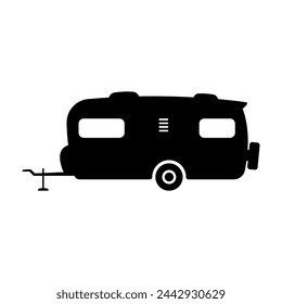 Motorhome trailer icon. Caravan, camper. Black silhouette. Side view. Vector simple flat graphic illustration. Isolated object on a white background. Isolate.