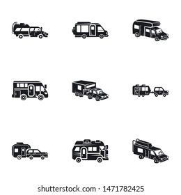 Motorhome trailer icon set. Simple set of 9 motorhome trailer vector icons for web design isolated on white background