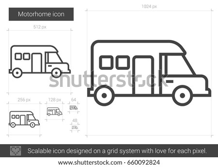 Motorhome vector line icon isolated on white background. Motorhome line icon for infographic, website or app. Scalable icon designed on a grid system.