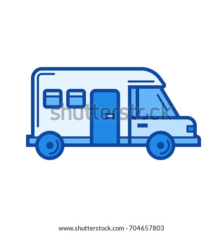 Motorhome vector line icon isolated on white background. Motorhome line icon for infographic, website or app. Blue icon designed on a grid system.