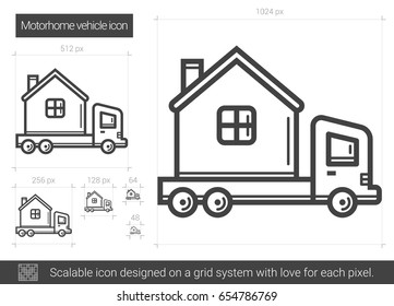 Motorhome vehicle vector line icon isolated on white background. Motorhome vehicle line icon for infographic, website or app. Scalable icon designed on a grid system.