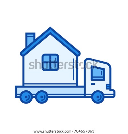 Motorhome vehicle vector line icon isolated on white background. Motorhome vehicle line icon for infographic, website or app. Blue icon designed on a grid system.