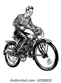 Motorized Bicycle - Retro Clipart Illustration