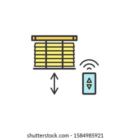 Motorized blinds with remote controller thin line icon. Colored linear vector sign