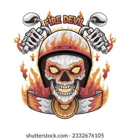 motorized and flaming skull head vector illustration suitable for logo and t-shirt design